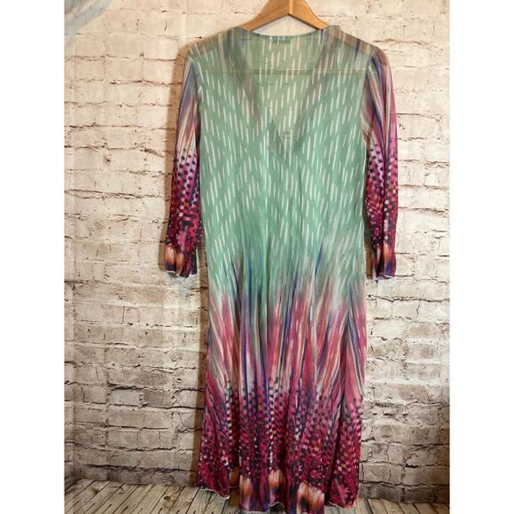 Filo Top Womens 14 Pastel Long Line Button Front Coverlet Mesh Artsy Boho Hippie - Picture 13 of 15